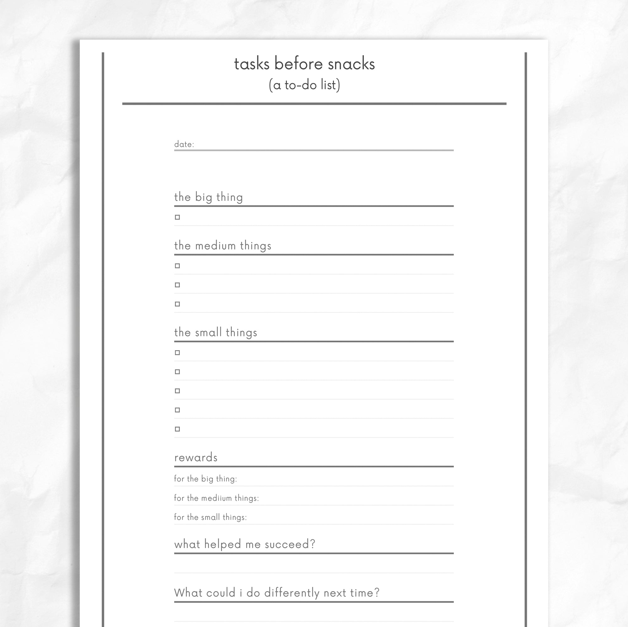 Tasks Before Snacks (A To-Do List)